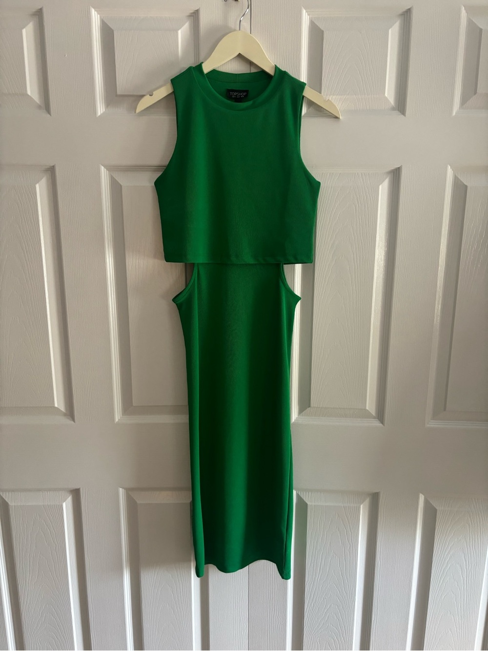 Topshop Green Sleeveless Midi Dress with Side Cutouts